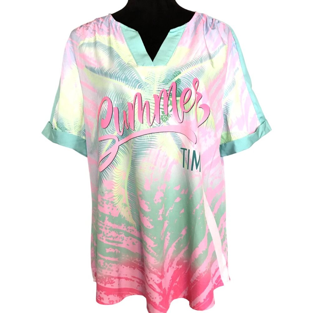 Lightweight Tropical Swimsuit Coverup Summer Time Resort Wear Tunic Size XL